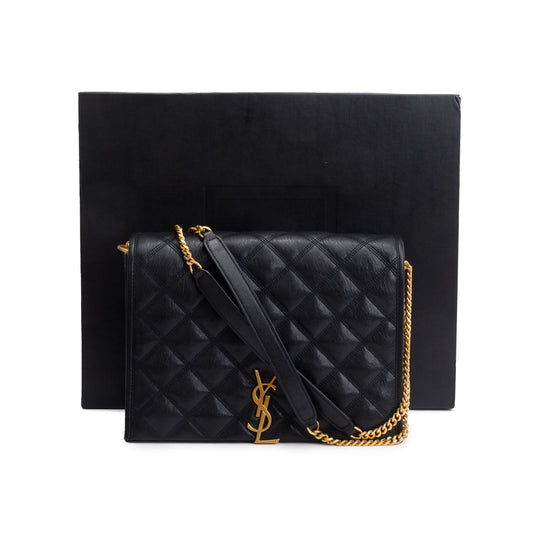 Saint Laurent Black Quilted Leather Small Becky Chain Bag