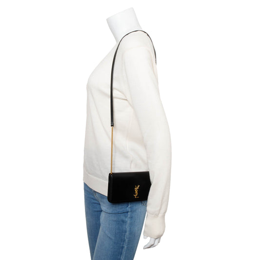 Saint Laurent Black Smooth Leather Cassandre Phone Holder Bag