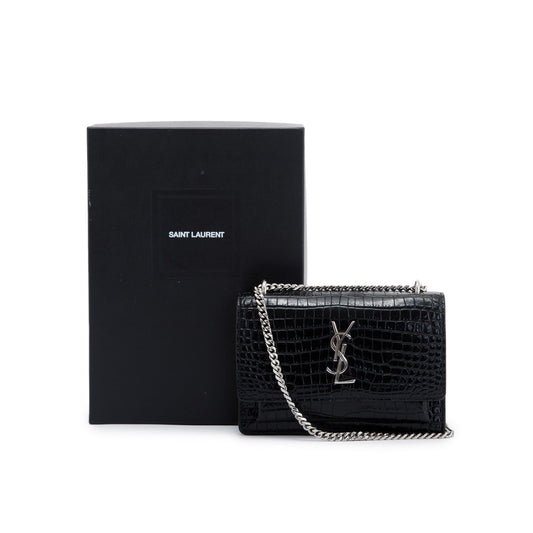 Saint Laurent Crocodile Embossed Sunset Chain Wallet