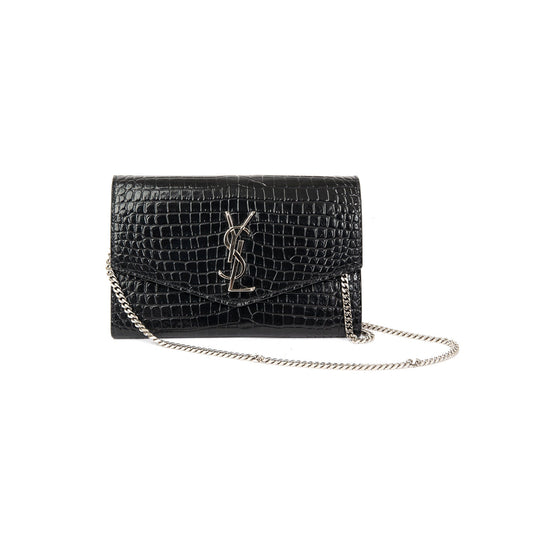 Saint Laurent Crocodile-Embossed Uptown Chain Wallet