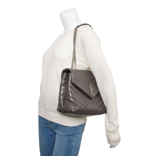 Saint Laurent Grey Quilted Leather Medium Loulou Monogram Shoulder Bag