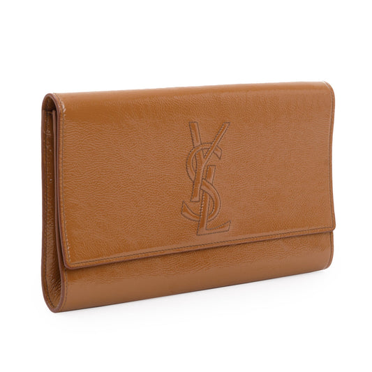 Saint Laurent Large Brown Patent Leather Belle de Jour Clutch