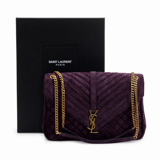 Saint Laurent Large Purple Suede Monogram Envelope Chain Bag