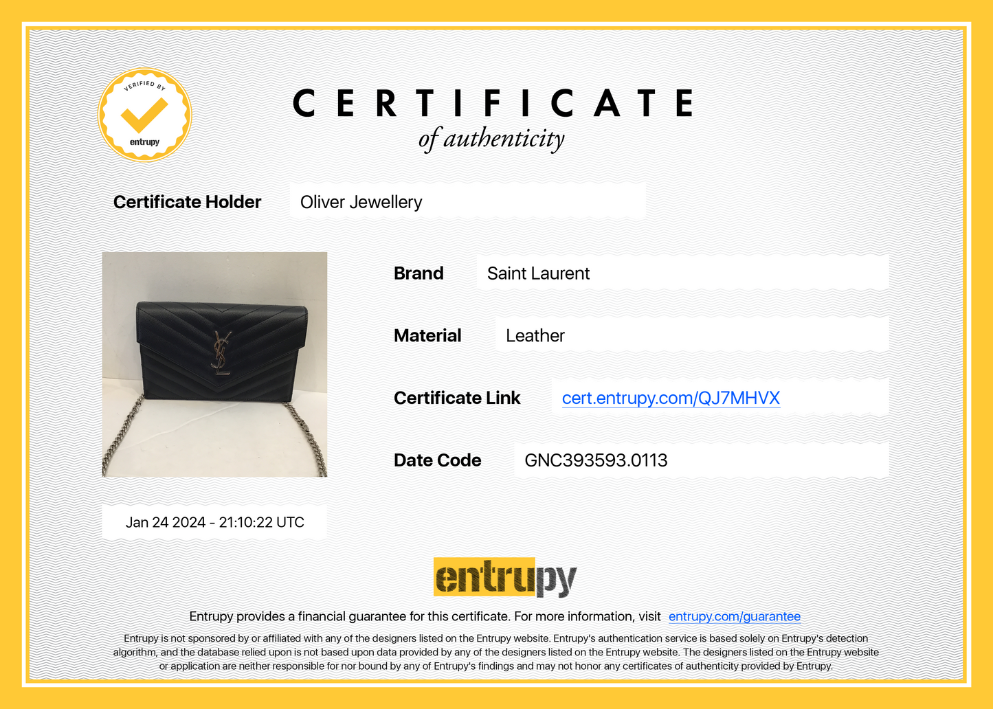 Saint Laurent Navy Cassandre Matelasse Envelope Chain Wallet