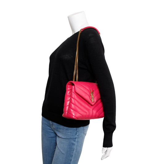 Saint Laurent Pink Leather Small Loulou Chain Shoulder Bag
