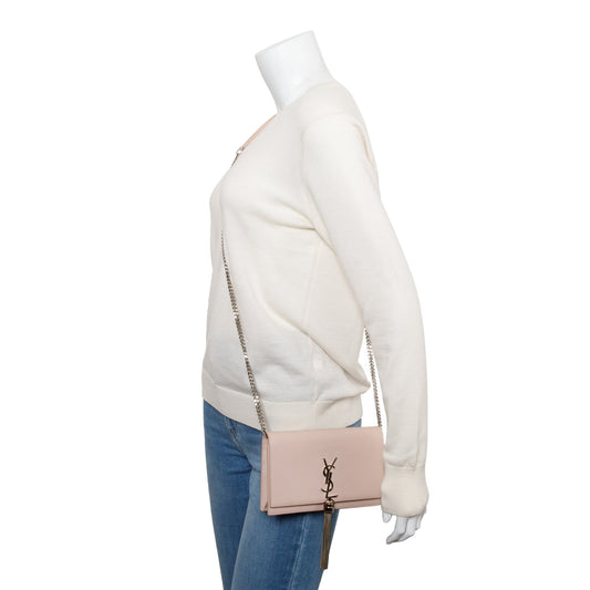 Saint Laurent Pink Smooth Leather Small Classic Monogram Kate Tassel Chain Bag