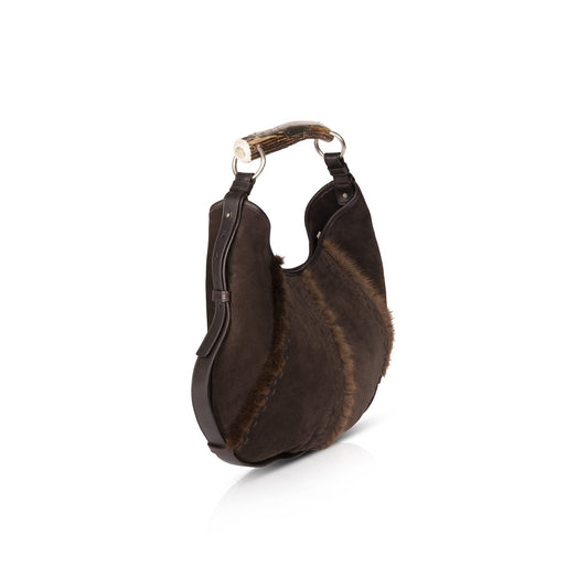 Saint Laurent Suede Mombasa Horn Hobo