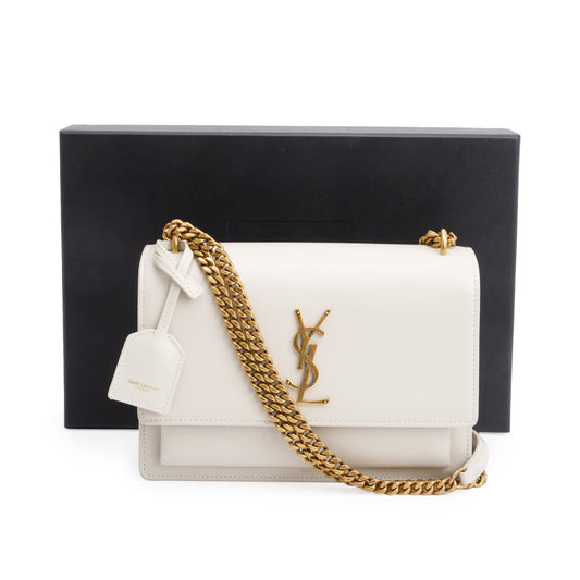 Saint Laurent White Calfskin Leather Medium Sunset Shoulder Bag