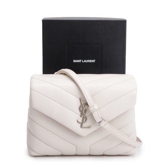 Saint Laurent White Monogram Matelasse Toy Loulou Crossbody Bag