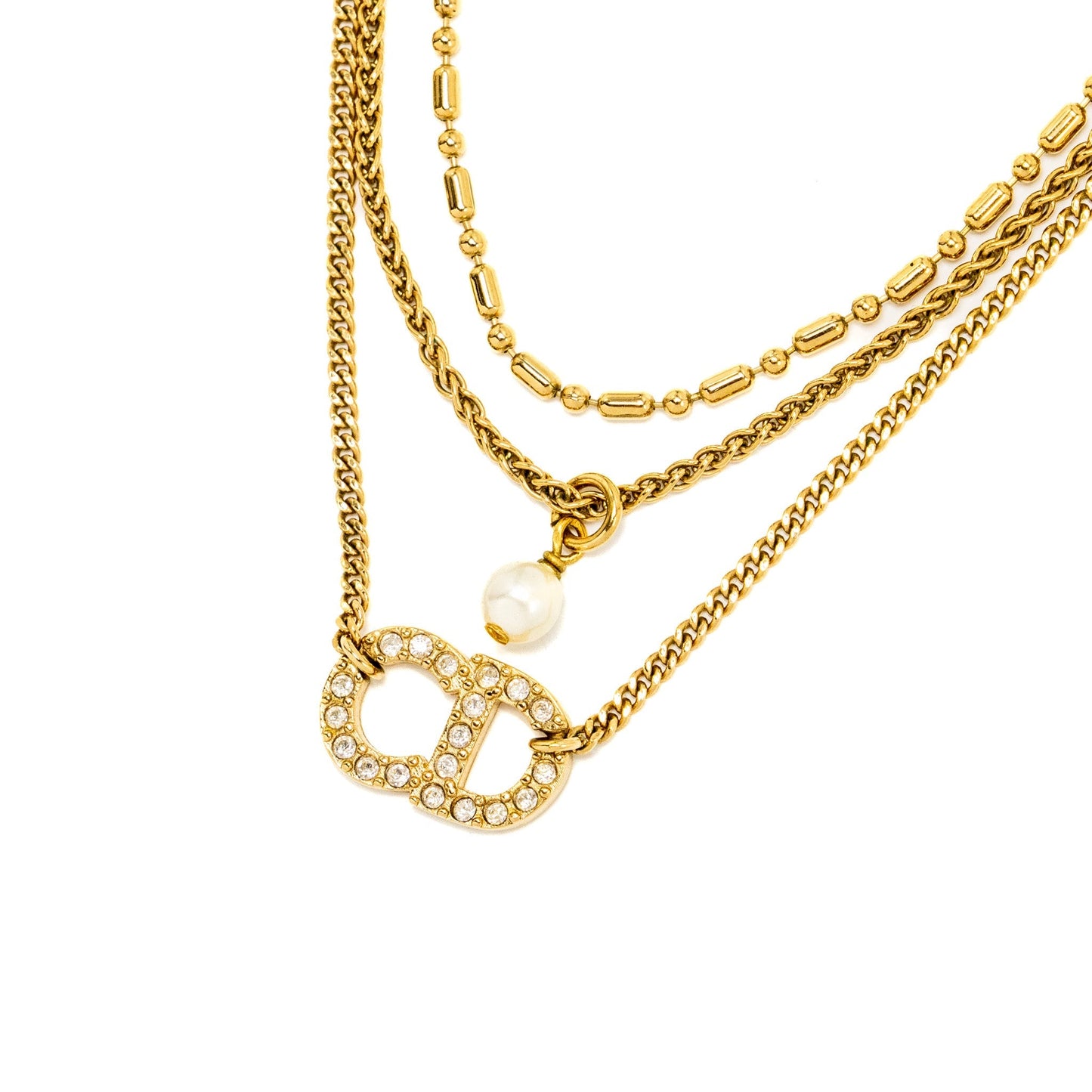 Luxury Dior CD and Pearl Necklace Crystal Gold Tone
