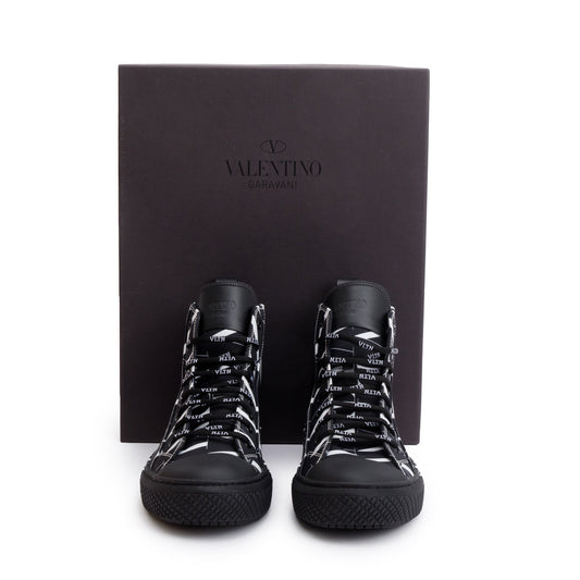Valentino Black VLTN Canvas Mens Times Giggies High Top Sneakers, Size 41