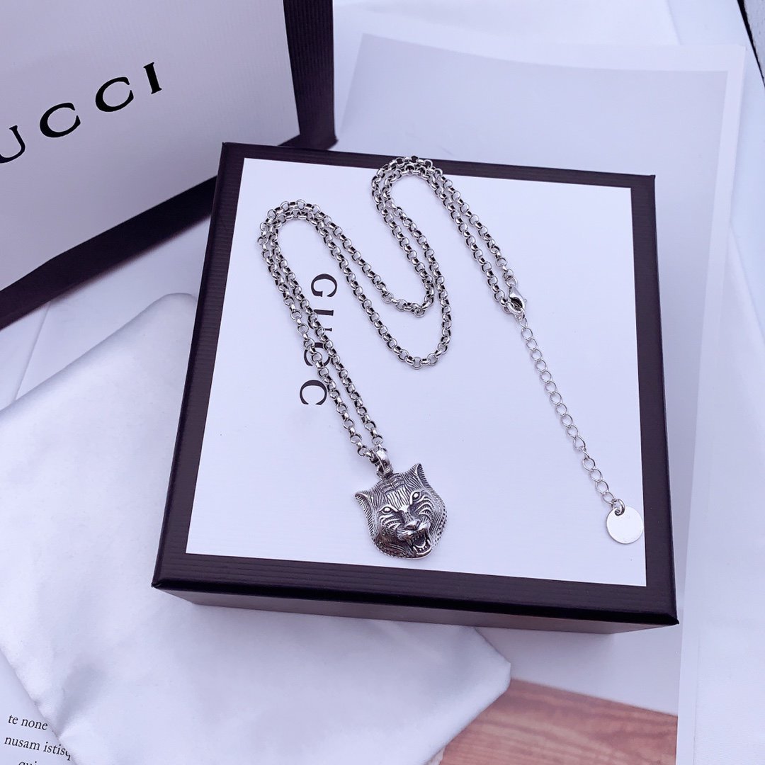 Luxury Gucci STERLING SILVER TIGER HEAD PENDANT NECKLACE UNIQUE