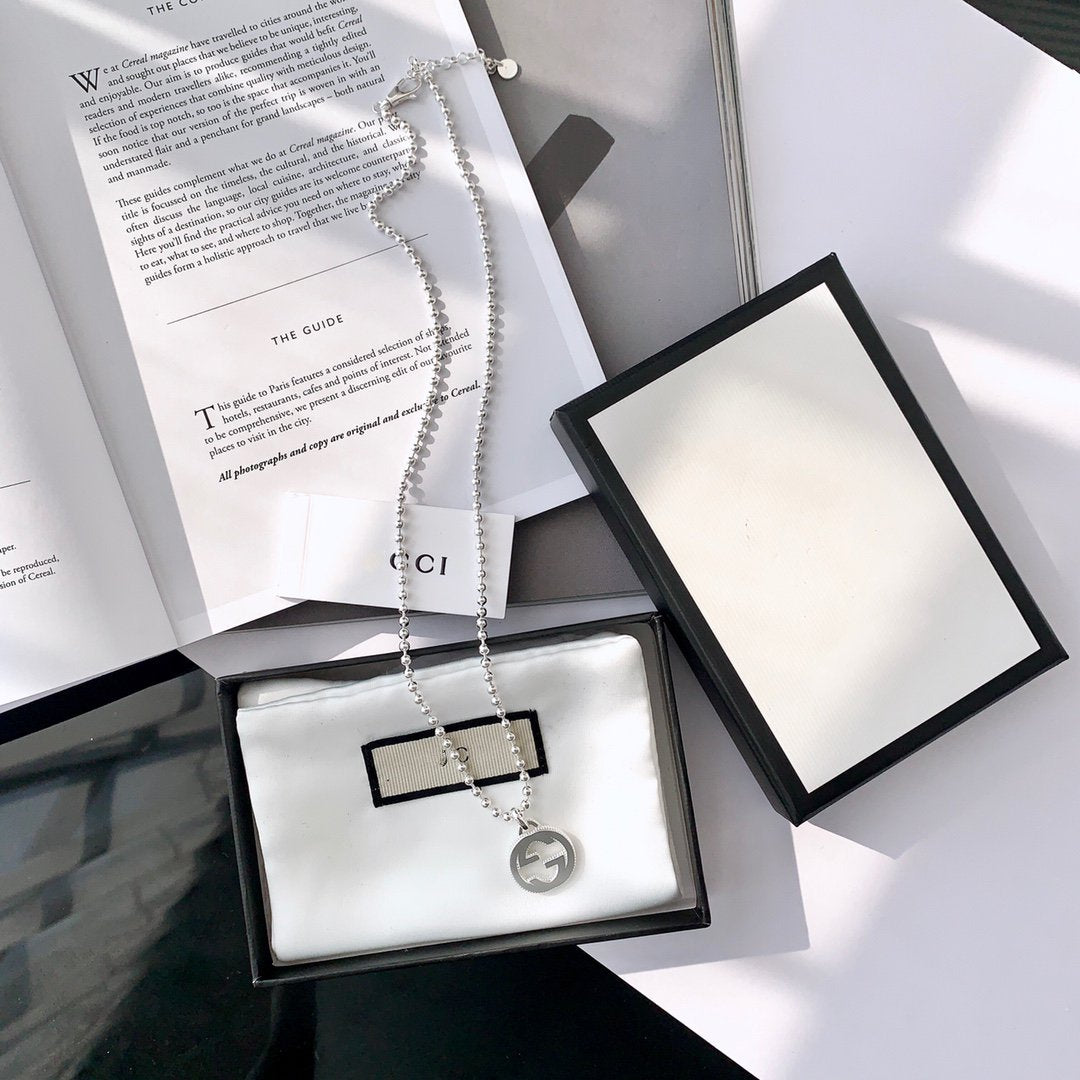 Luxury Gucci INTERLOCKING NECKLACE G PENDANT STERLING SILVER
