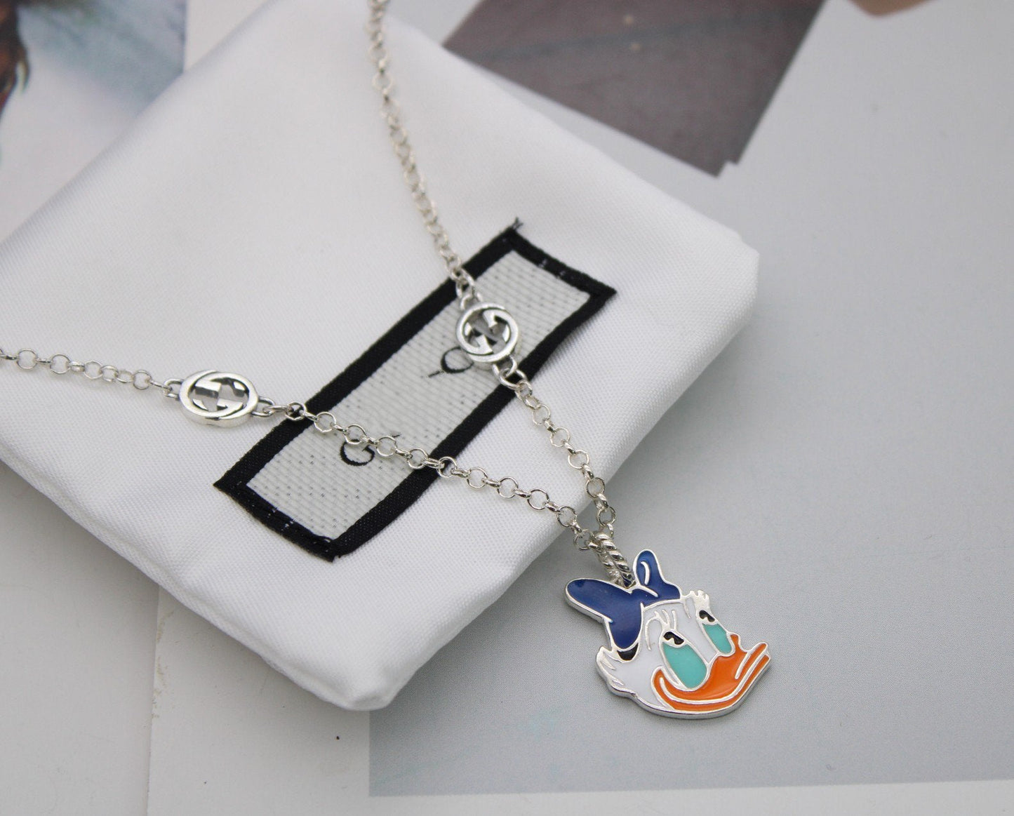 Luxury Gucci GG DONALD DUCK DOUBLE G STERLING SILVER NECKLACE