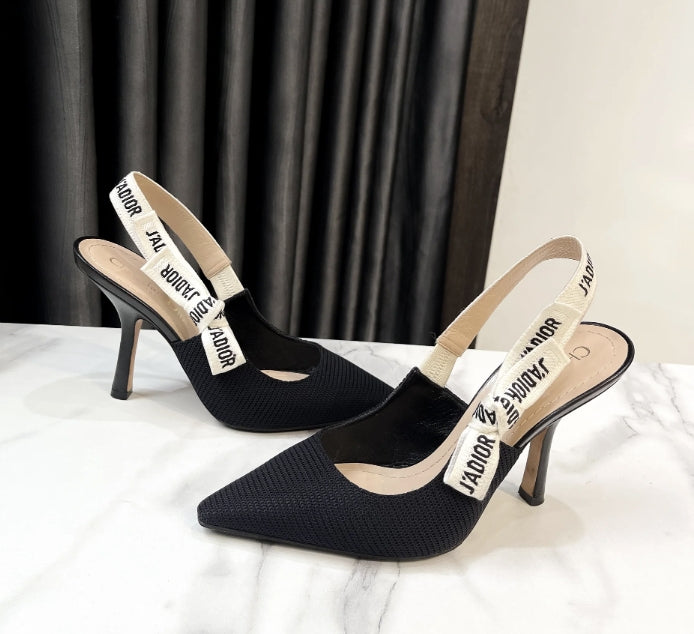 Luxury DiorSlingback Pump Black Technical Fabric Beige Calfskin