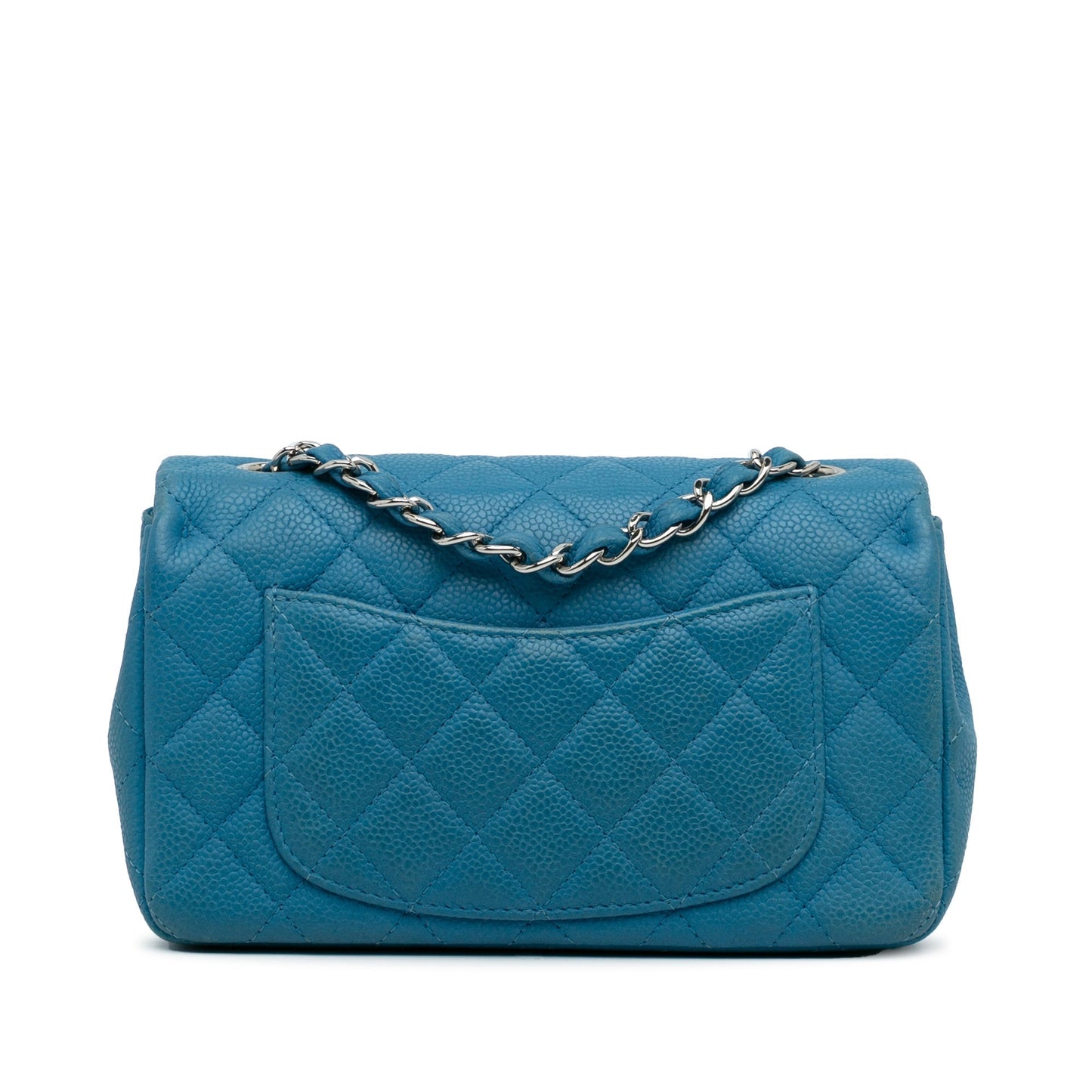 Luxury Chanel Classic Mini Rectangular Single Flap Blue Caviar Silver