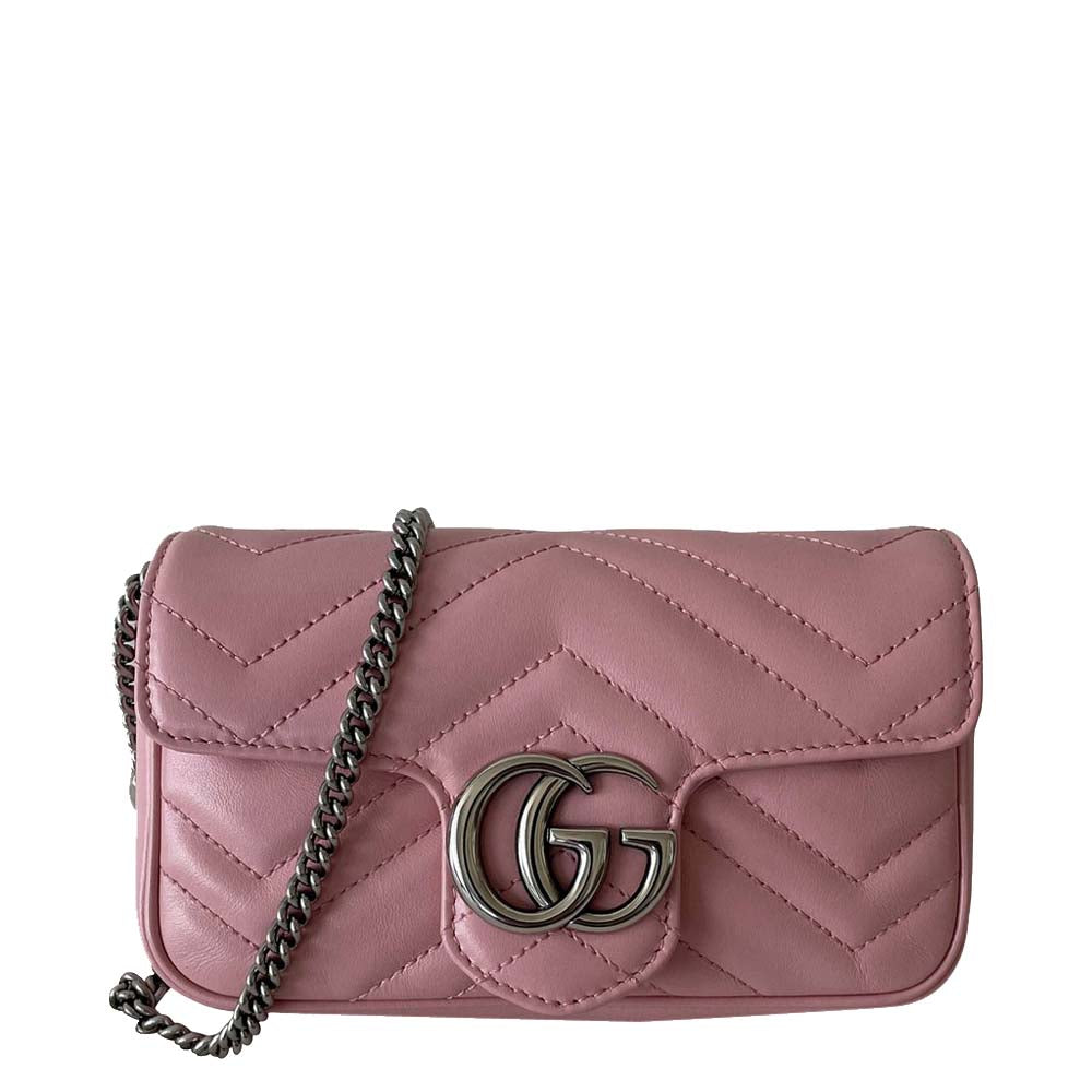 Luxury Gucci Trending 2025 Pink Matelasse Leather Super Mini GG Marmont Shoulder Bag