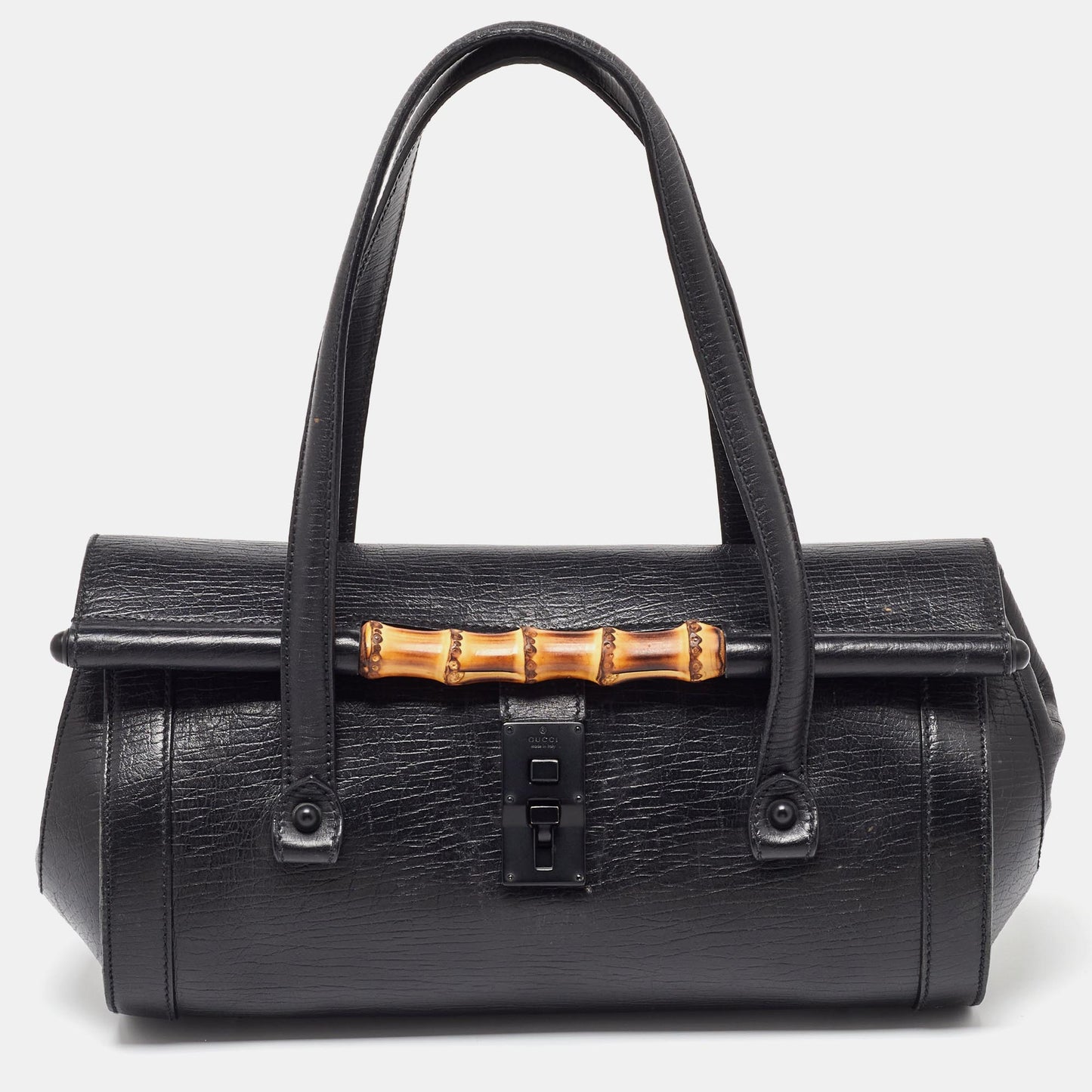 Luxury Gucci Trending 2025 Black Leather Bamboo Bullet Bag