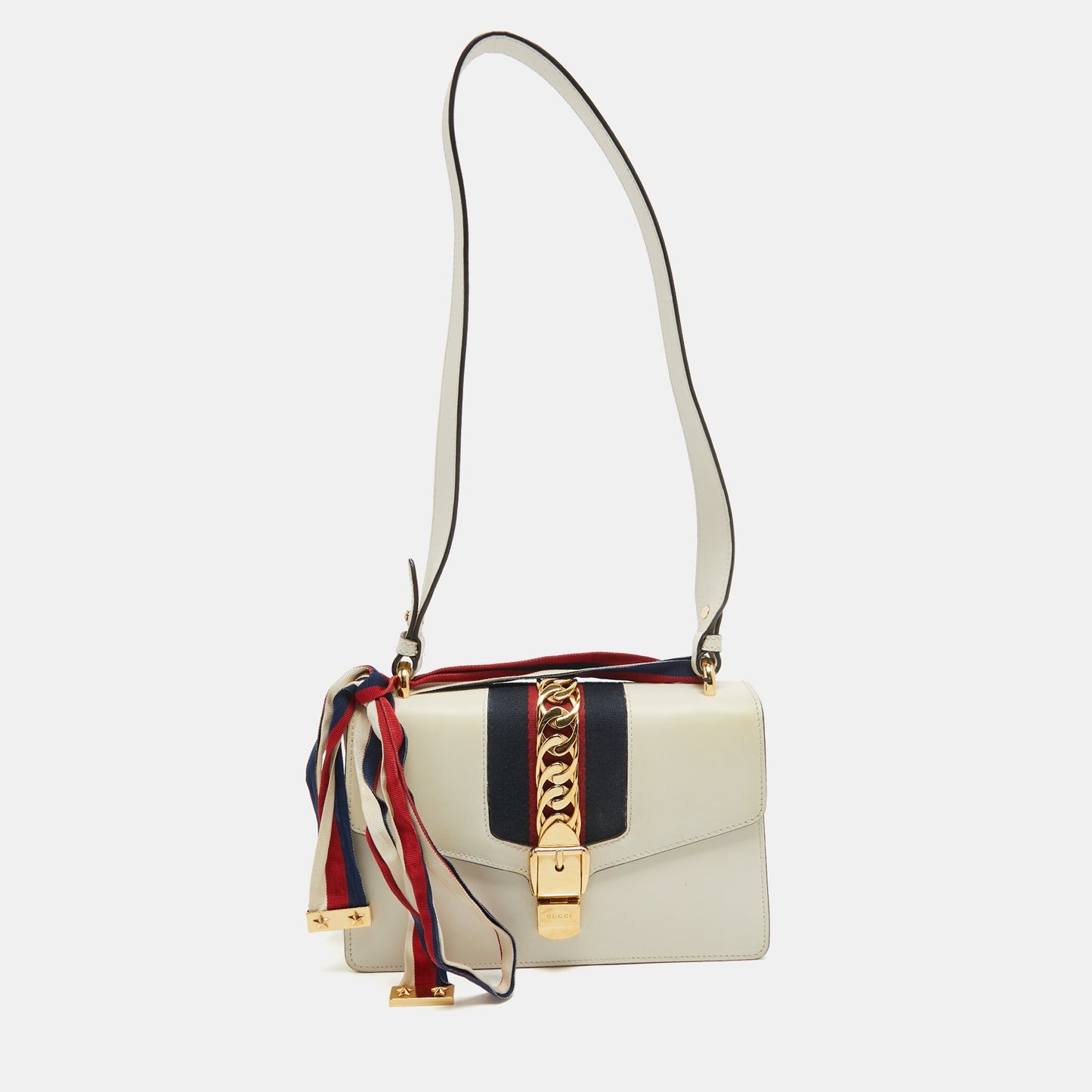 Luxury Gucci Trending 2025 Off White Leather Small Web Sylvie Shoulder Bag