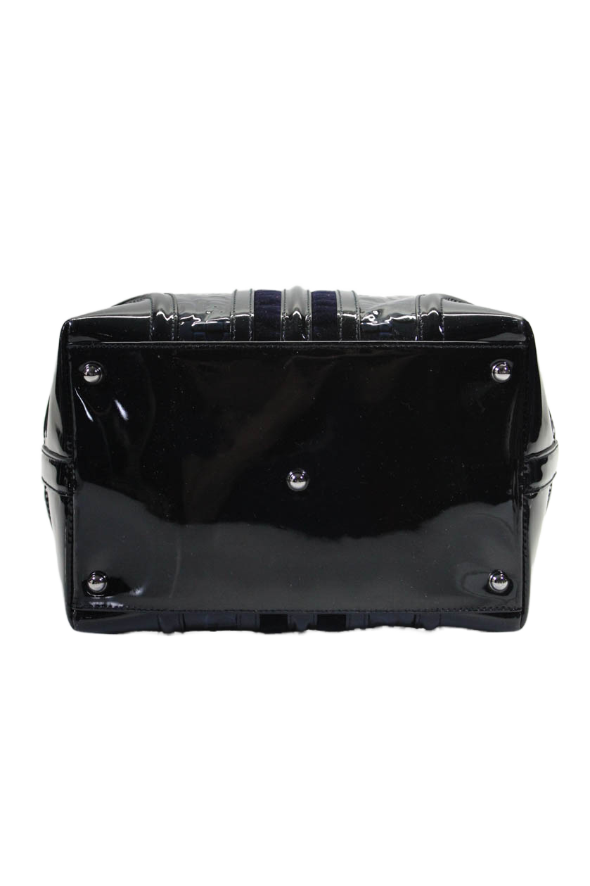 Gucci Womens Patent Leather Horsebit Print Treasure Boston Handbag Midnight Blue