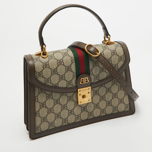 Balenciaga X Luxury Gucci Trending 2025 Brown/beige Coated Canvas And Leather The Hacker Project Bag..