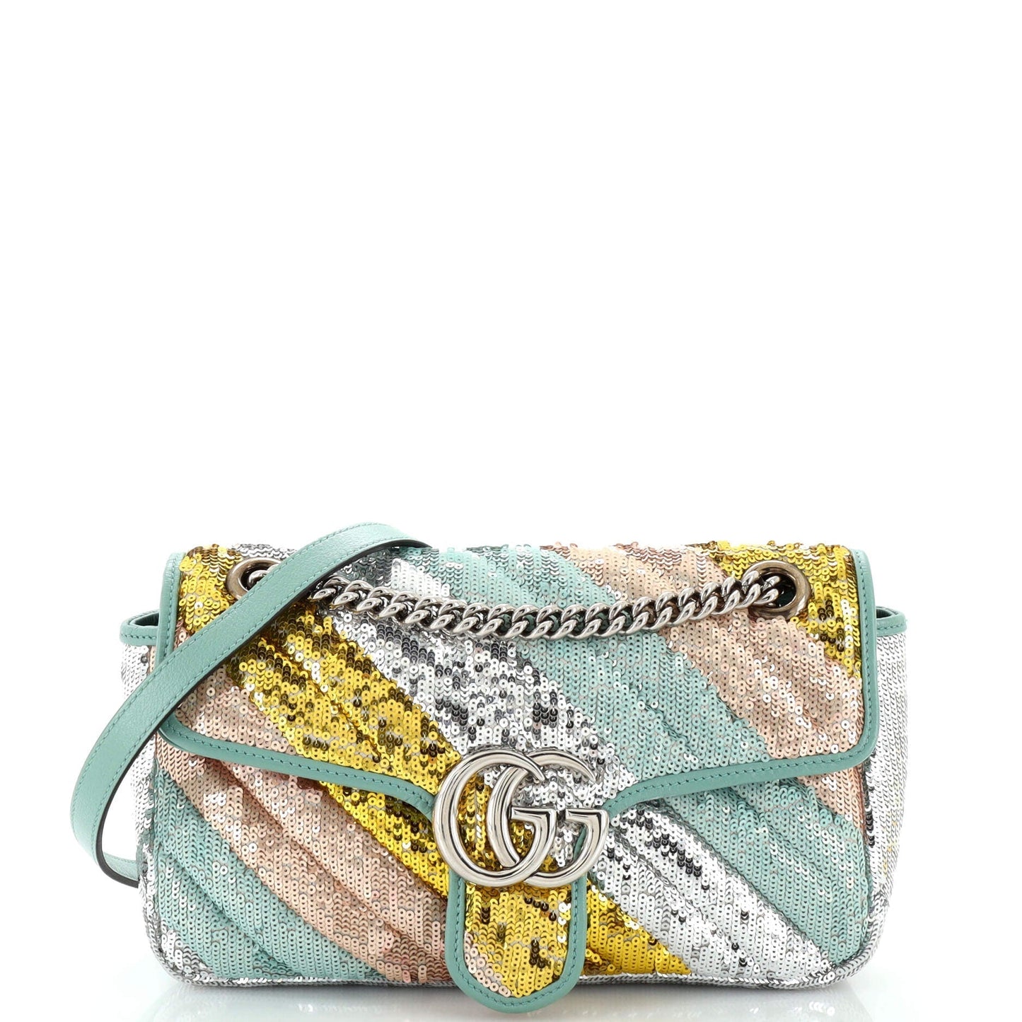 Luxury Gucci Trending 2025 GG Marmont Flap Bag Diagonal Quilted Sequins Small