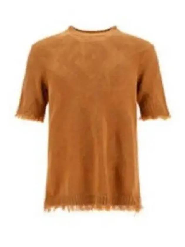 Luxury Fendi Men's Cotton Logo Short Sleeve Knit Sweater Cinnamon