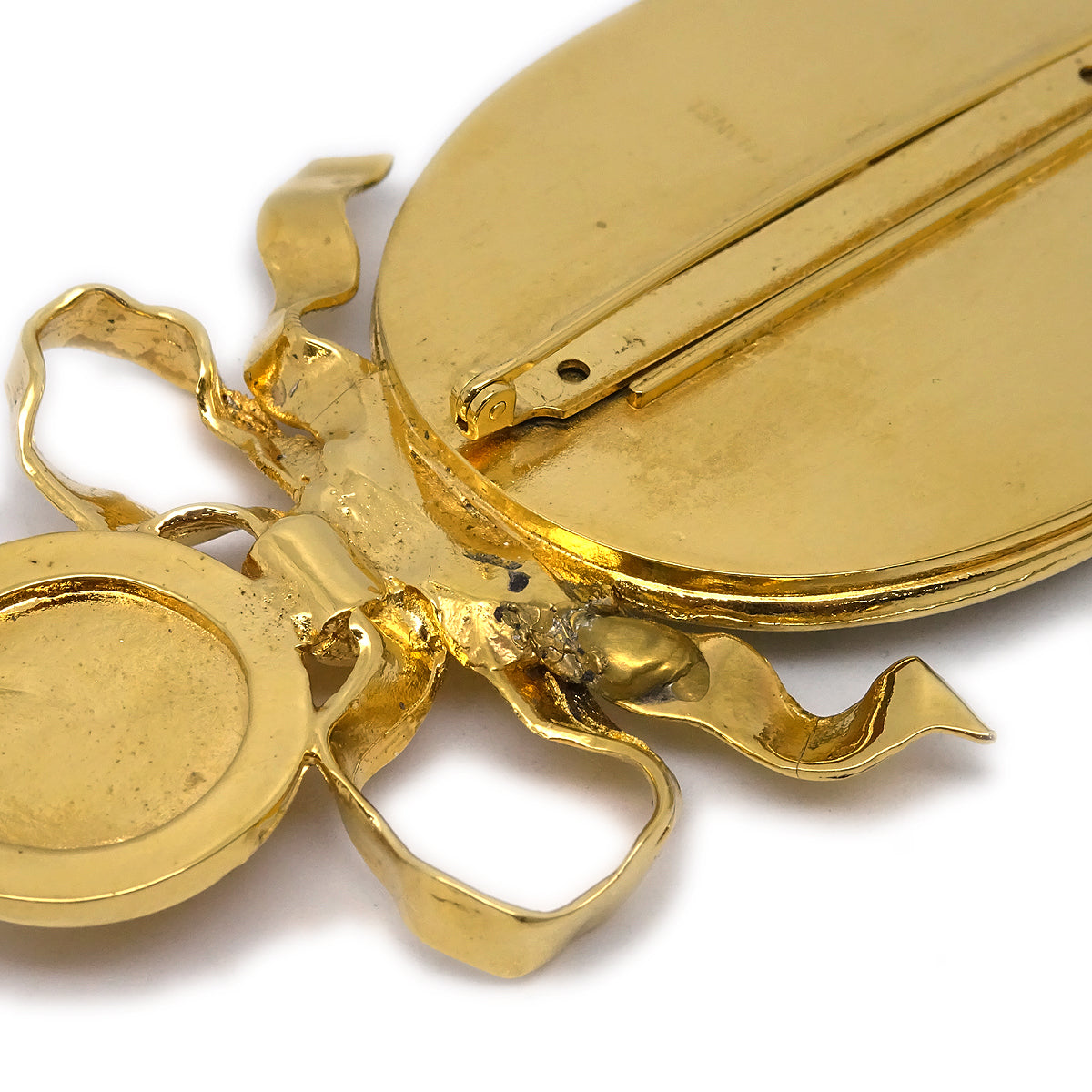 Luxury Chanel Bow Mirror Brooch Pin Gold