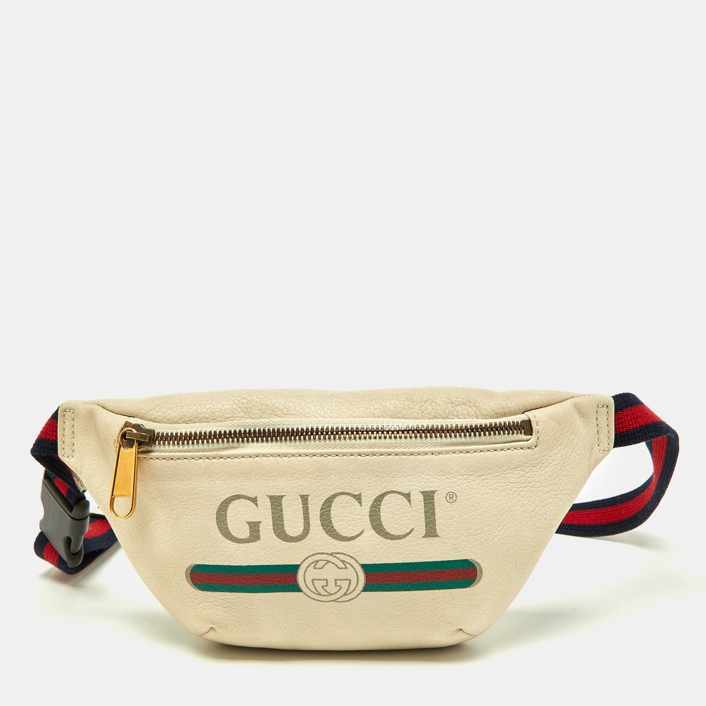 Luxury Gucci Trending 2025 Cream Leather Logo Web Belt Bag