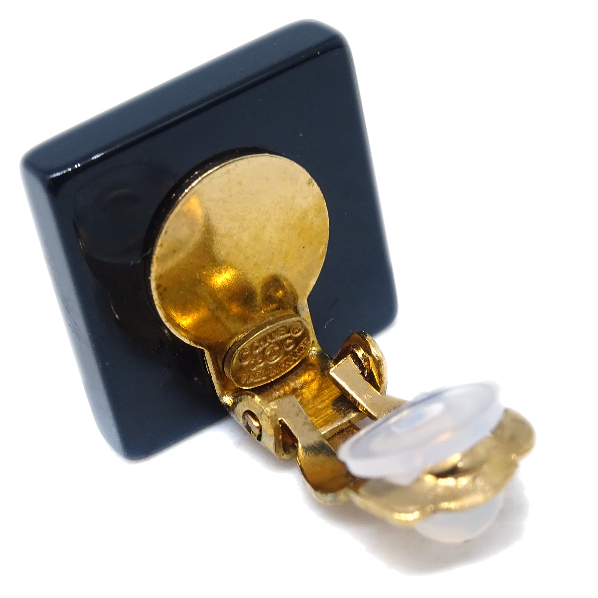 Chanel Artificial Pearl Square Earrings Clip-On Black 03C