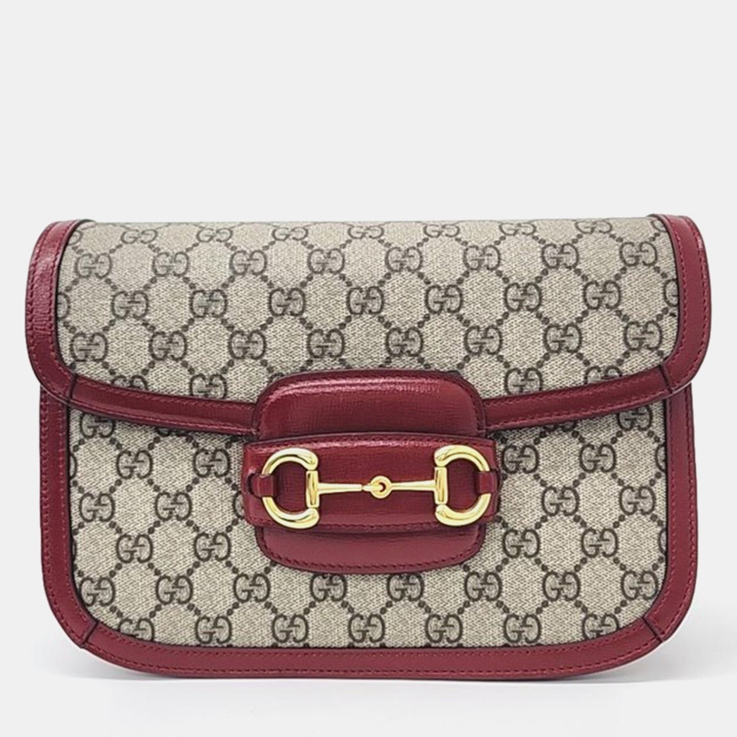 Luxury Gucci Trending 2025 Beige/Red GG Canvas and Leather 1955 Horsebit Shoulder Bag