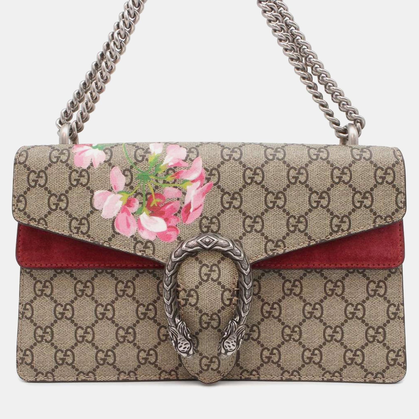 Luxury Gucci Trending 2025 Brown/Red GG Canvas and Suede Small Dionysus Blooms Shoulder Bag
