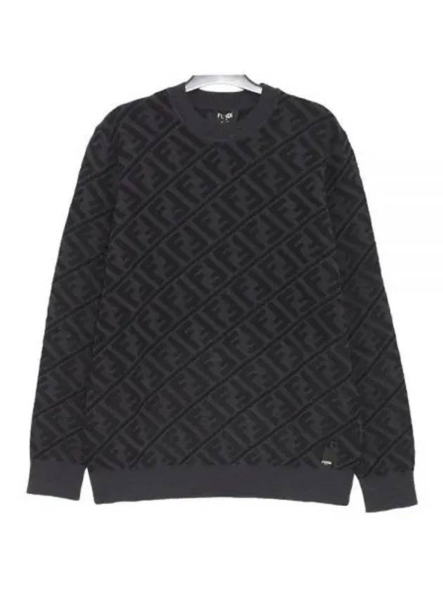 Luxury Fendi Men's Regular Fit Crew Neck Wool Knit Top Black Grey