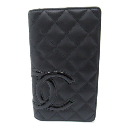 CHANEL Combon Line ZIP Long Wallet Two Fold Wallet Wallet Leather Emmeline Black / Black 【】
