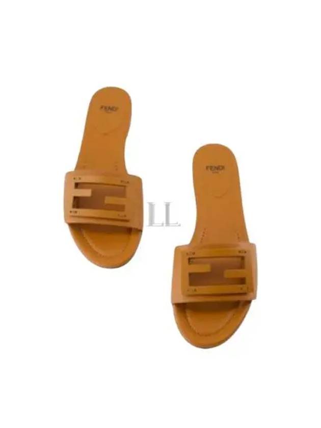 Luxury Fendi Baguette FF Logo Leather Slippers Brown