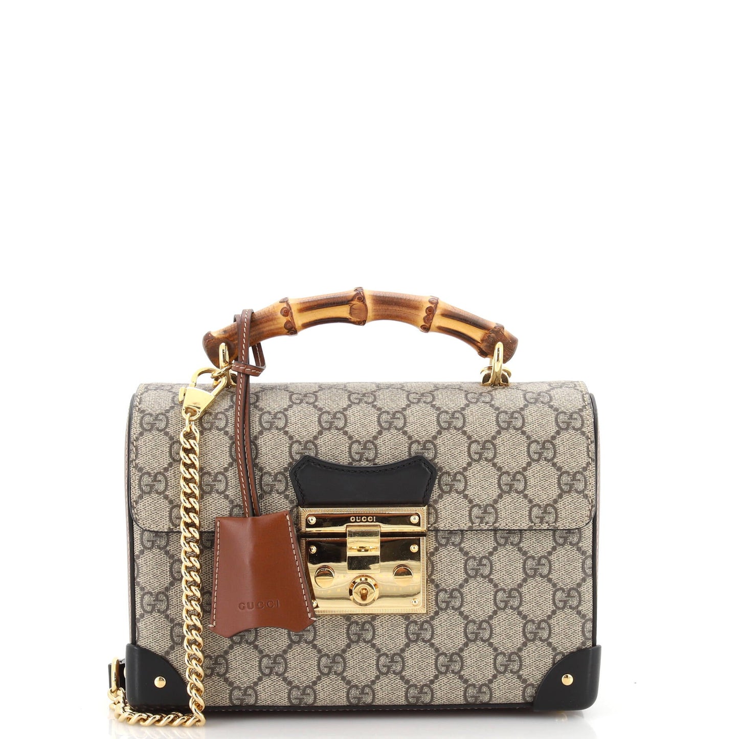 Luxury Gucci Trending 2025 Padlock Bamboo Shoulder Bag GG Coated Canvas Small