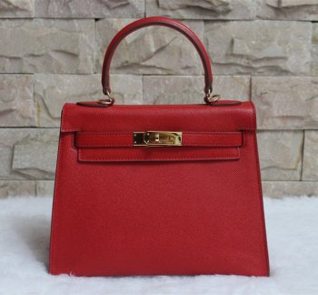 Luxury Hermes Kelly 28cm Epsom Leather Handbag Red Gold