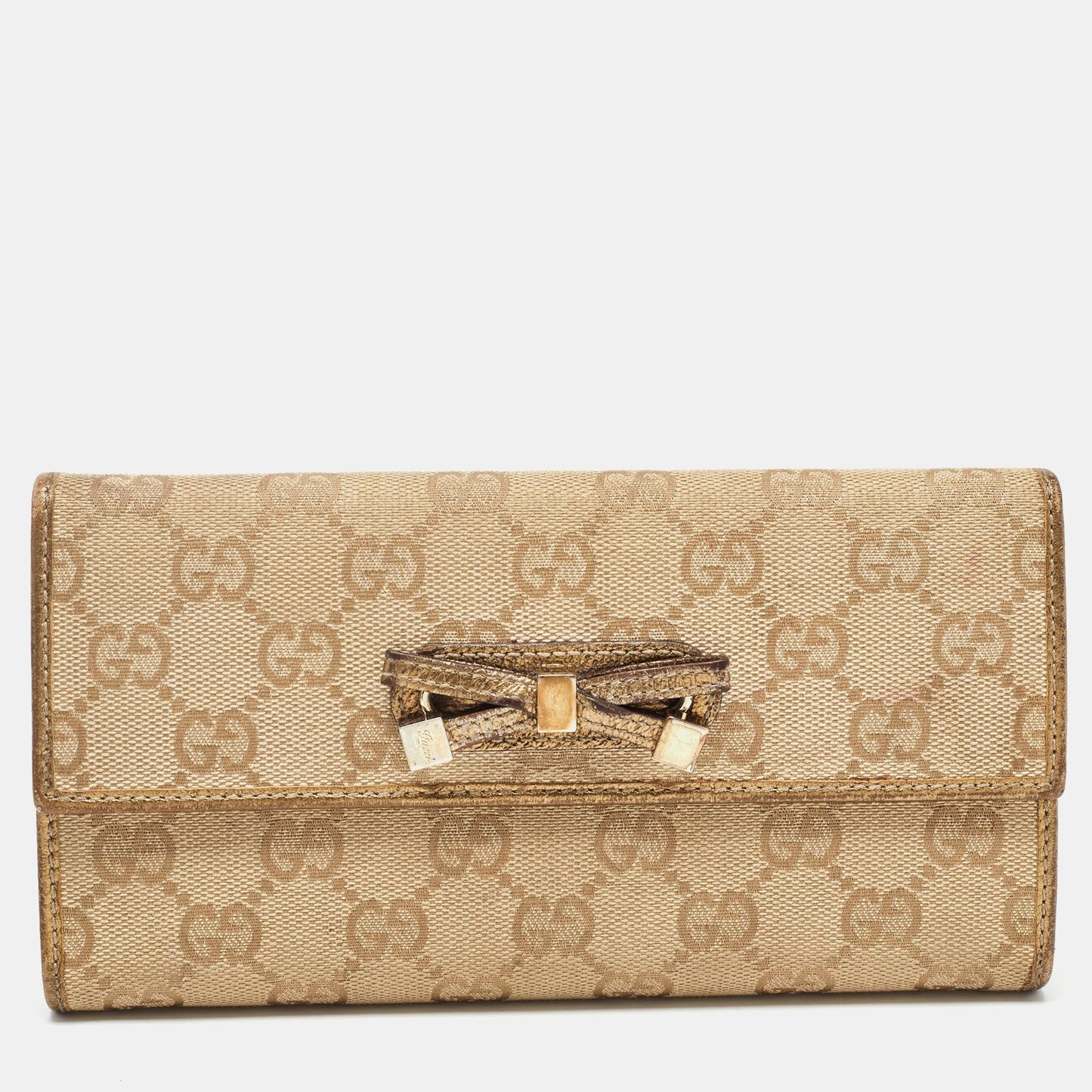 Luxury Gucci Trending 2025 Gold/Beige GG Canvas and Leather Princy Continental Wallet
