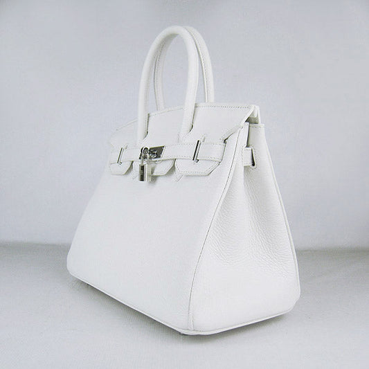 Luxury Hermes Birkin 30cm Togo Leather Handbags White Silver