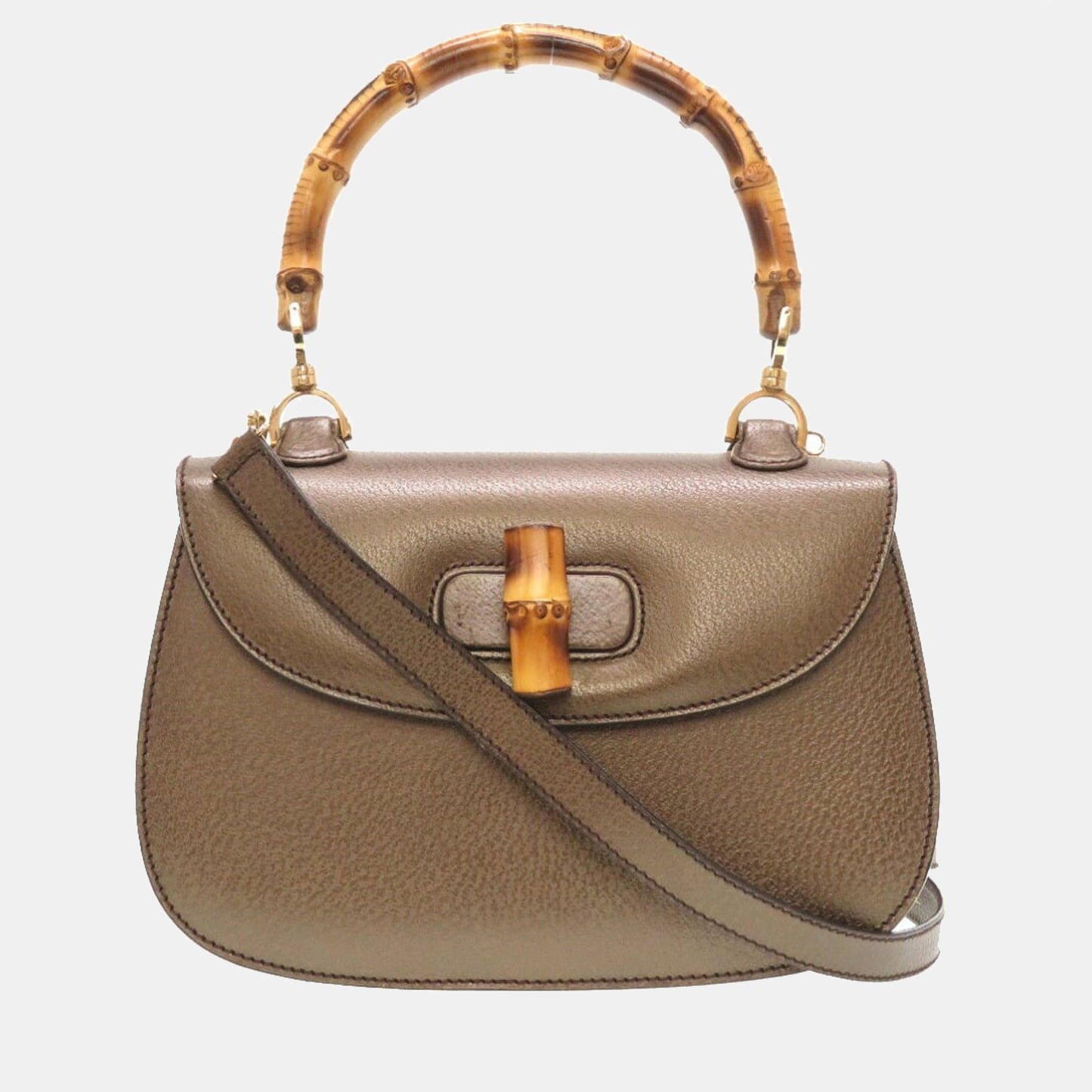 Luxury Gucci Trending 2025 Brown Leather Small Bamboo 1947 Top Handle Bag