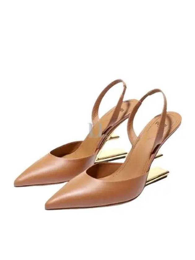 Luxury Fendi Women's First F Shape Metal Slingback Heels Brown