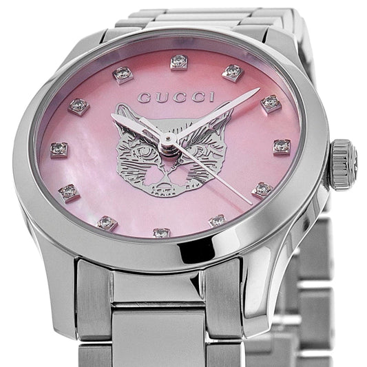 Gucci G-Timeless 27mm Pink Diamond Dial Steel Women's Watch YA1265025