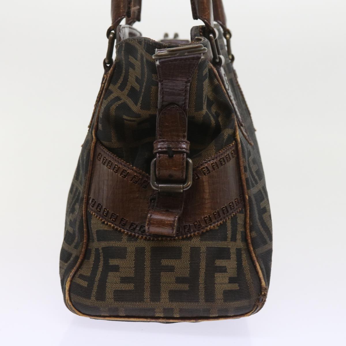 Luxury FendiZucca Canvas Shoulder Bag Black Brownac2439