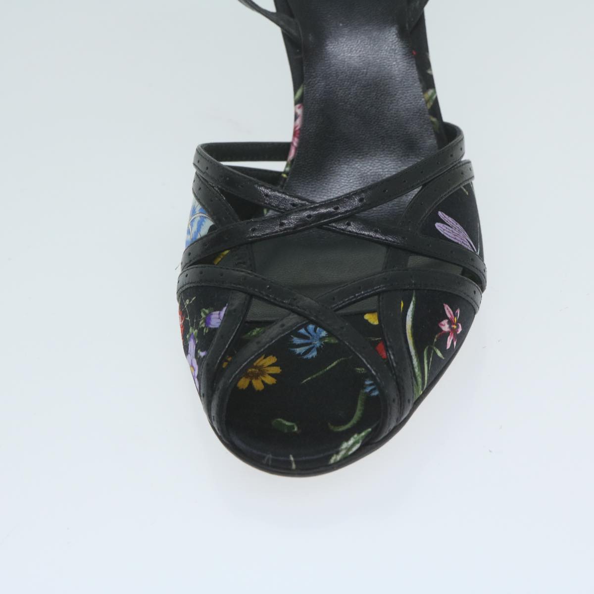 GUCCI Flower High Heels Satin 5.5B Black Multicolor ac2587