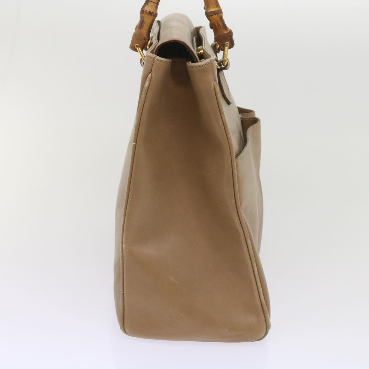 GUCCI Bamboo Hand Bag Leather 2way Beige ac2690