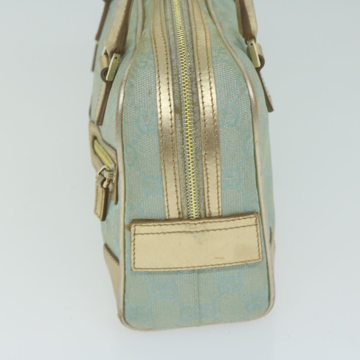 GUCCI GG Canvas Hand Bag Light Blue Gold Tone ac2720