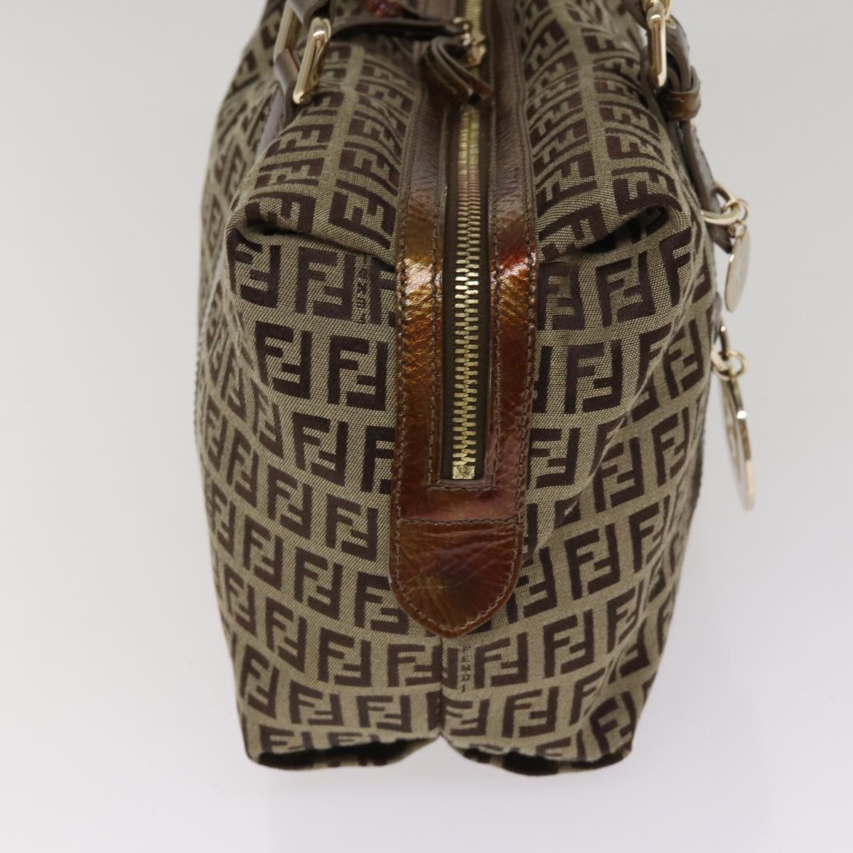 Luxury Fendi Zucchino Canvas Shoulder Bag Beige Goldac3210