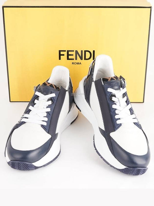 Luxury Fendi Flow FF Jacquard Leather Running Low Top Sneakers Blue
