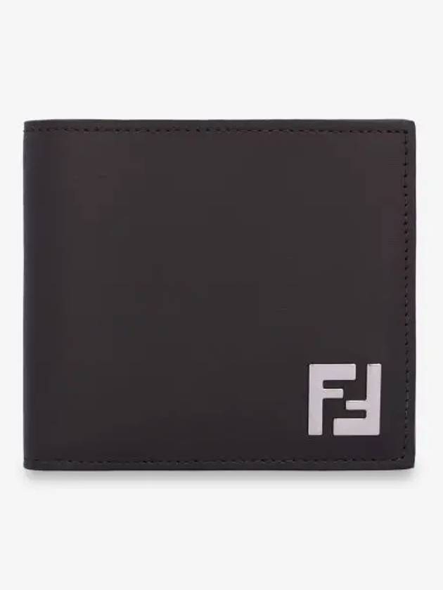 Luxury Fendi FF Square Leather Bi-Fold Half Wallet Brown