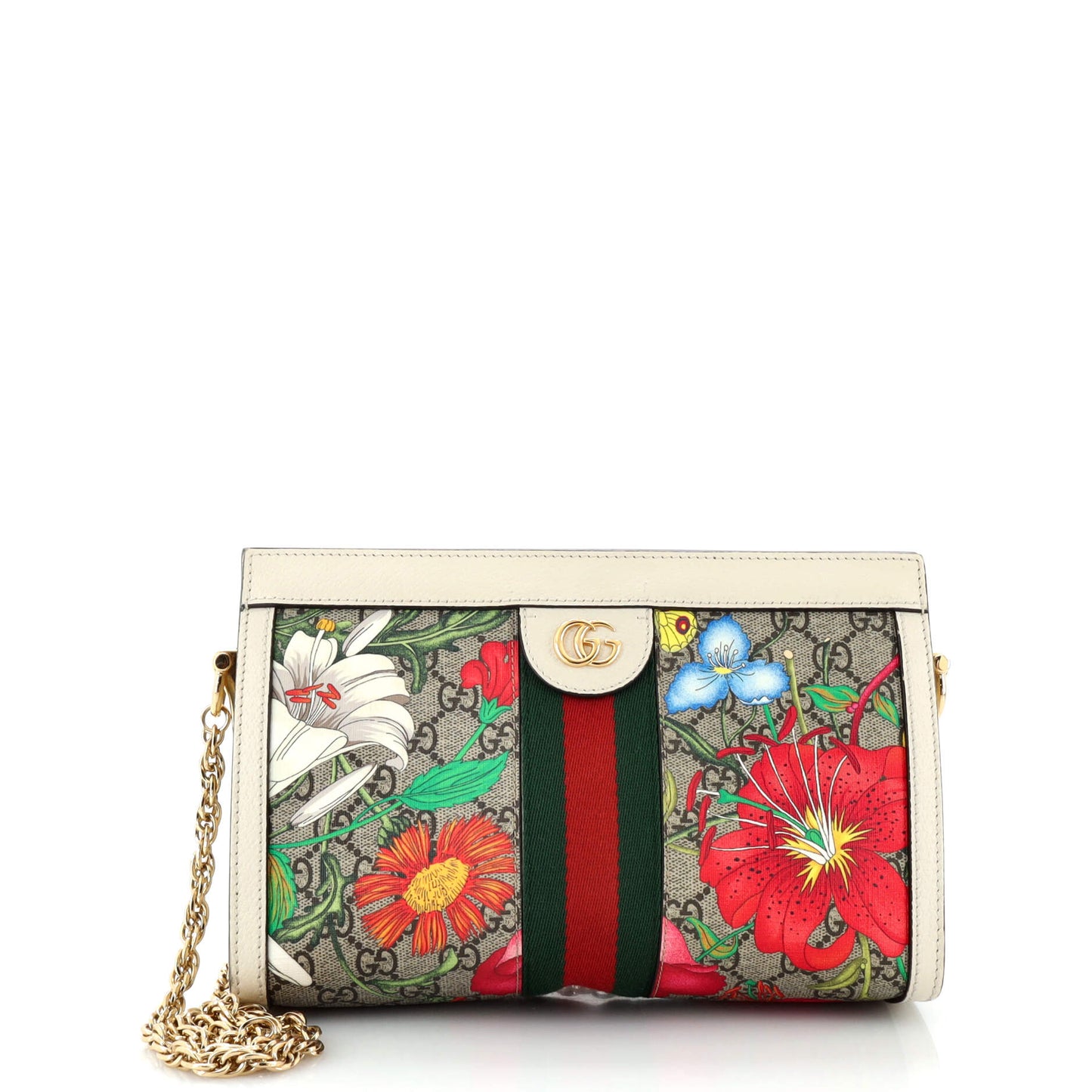 Luxury Gucci Trending 2025 Ophidia Chain Shoulder Bag Flora GG Coated Canvas Small